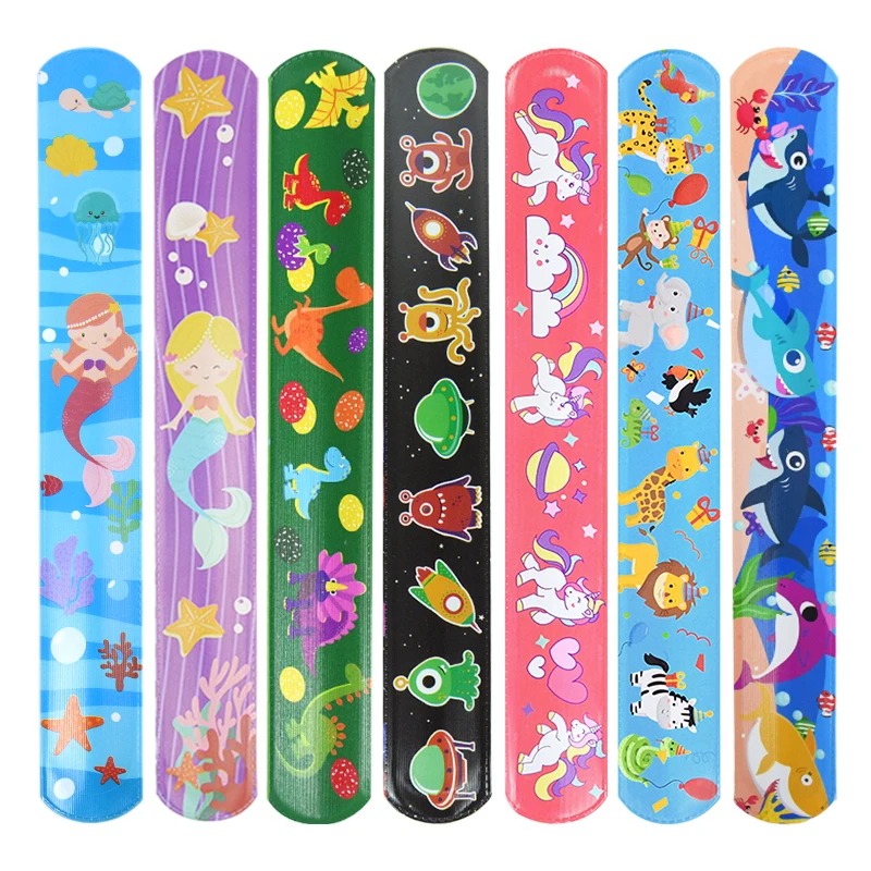 

10/12pcs Cartoon Mermaid Slap Bracelets Baby Shower Unicorn Dinosaur Animals Wristband Kids Birthday Party Favors Clap Circle