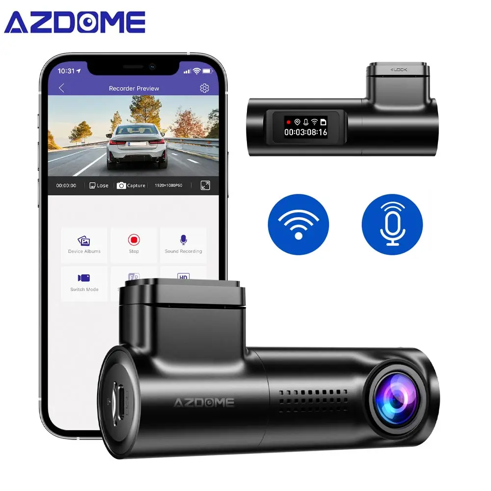 Видеорегистратор AZDOME M330, Full HD 1080P, голосовое управление, управление через приложение