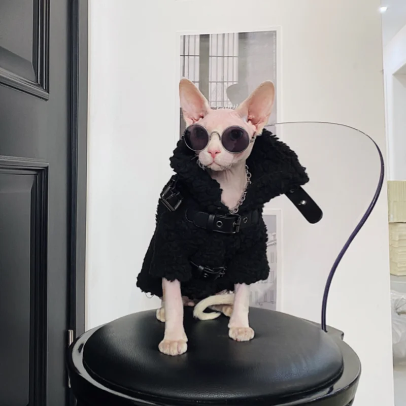 

Sphynx Hairless Cat Clothes Sphinx Devon Original Leather Buckle Cool Punk Lamb Extra Thick Warm Coat Cotton
