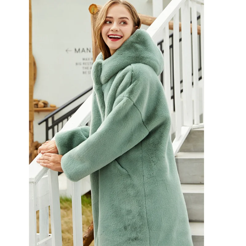 Hooded Faux Fur Coat Women Winter 2022 Casual Loose Long Jacket Female Fur Plush Thick Warm Cotton Lining Outwear Solid Clothes