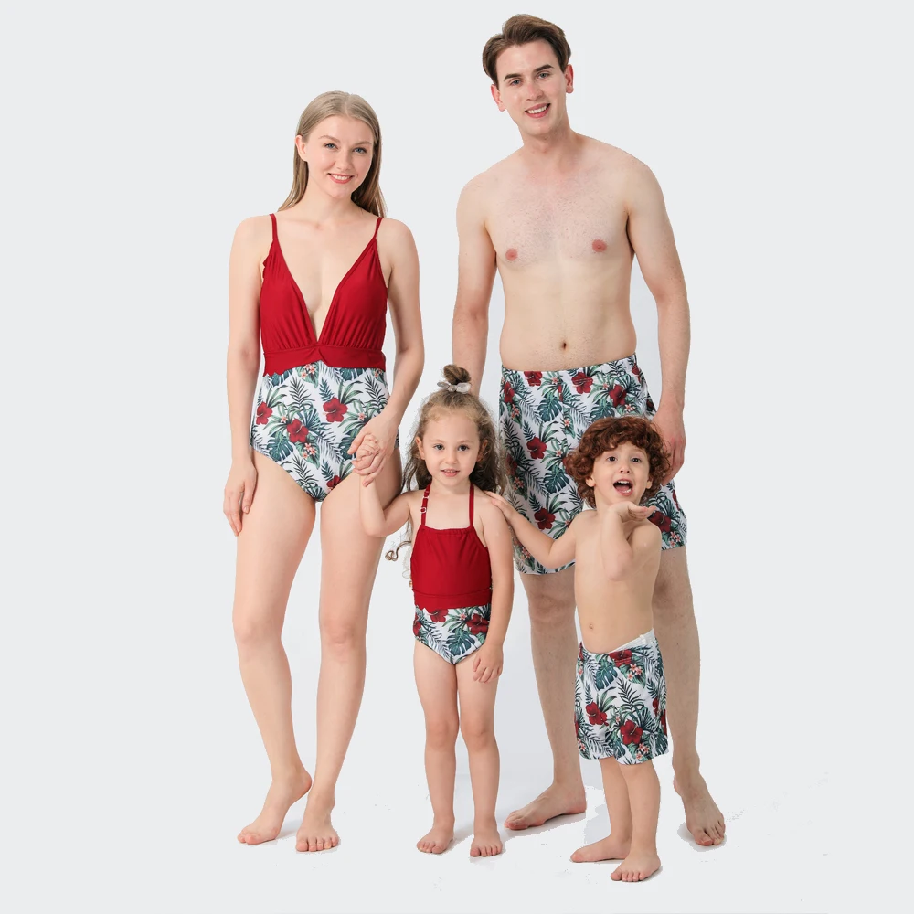 

Ircomll Mommy and Me One-piece swimsuit Floral Print Dad Son Swim Shorts Swimwear family matching outfits Pool Accessory