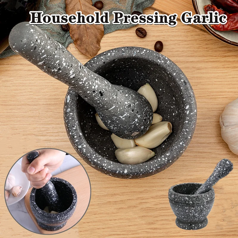 Household Grinder Pressing Garlic Mashed Garlic Mashing Pot Manual Mashing Medicine Pot Jujube Wood Pounding Garlic Stone Mortar