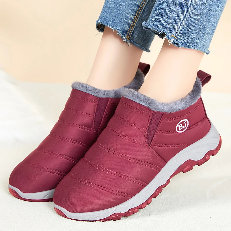 Ботинки на платформе женская обувь зимнем меху без шнуровки для унисекс модные