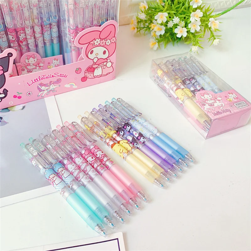 

12 PCS Cute Cartoon Sanrioed Press Gel Pen Kawaii Anime MyMelody Cinnamoroll Kuromi Signature Pen Metal Clip Writing Pen Gift