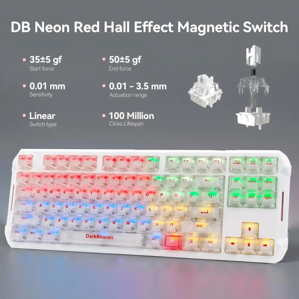 Фото Игровая клавиатура DarkBeacon 80% проводная, 87 клавиш TKL, с магнитными переключателями HE, для PS4, Xbox, ПК, ноутбуков, Mac, раскладка US/Русская/ASNI №2