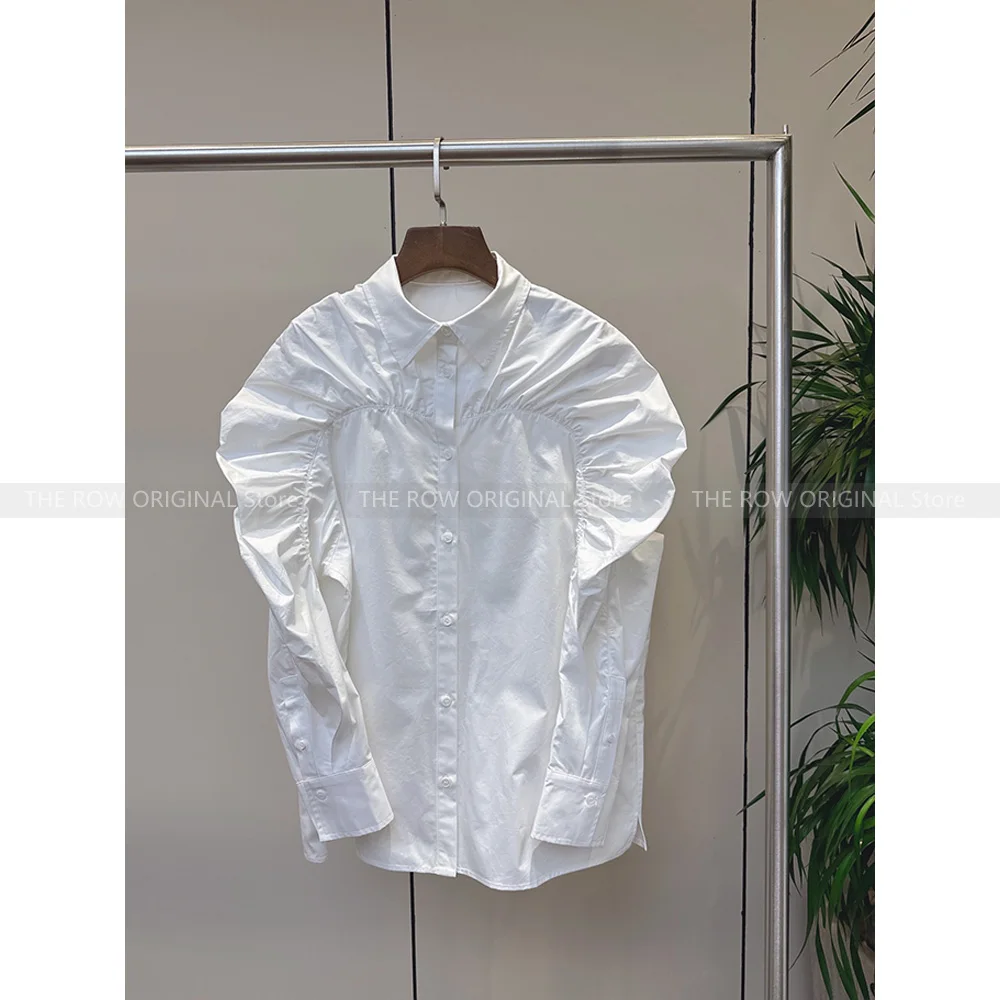 

Женская плиссированная блузка, белая свободная хлопковая блузка с рукавами-фонариками на осень и зиму, 23