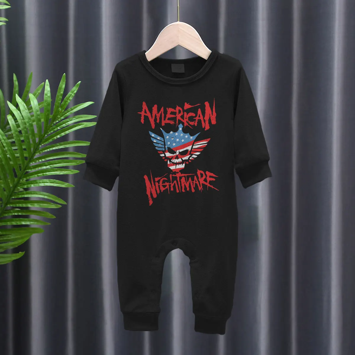 

2023 New Black Jumpsuit with Baby American Nightmare Logo Spring and Autumn Children's Jumpsuit Newborn Clothing