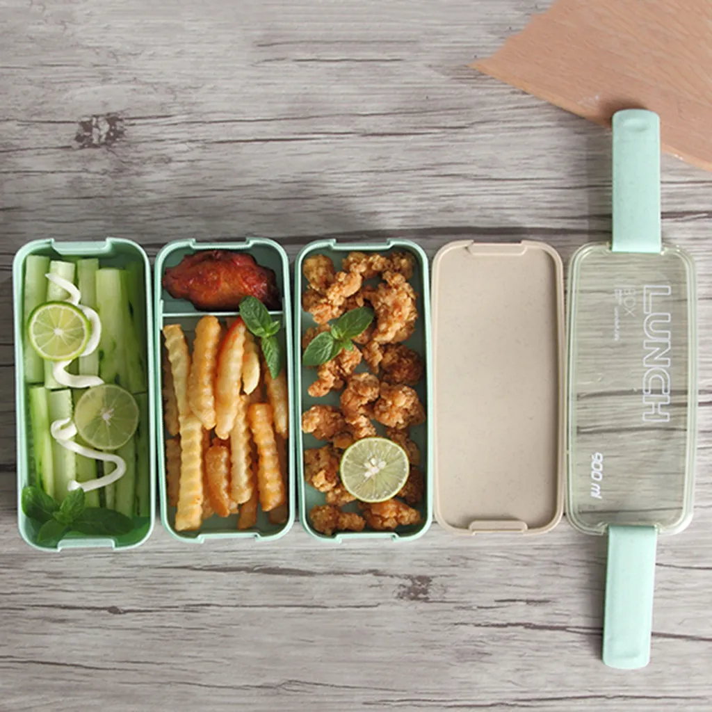 

3 Food Box Wheat Microwave Box Straw Container layer 900ML Leakproof Lunch Pantry Baskets Organization And Storage Hat Container