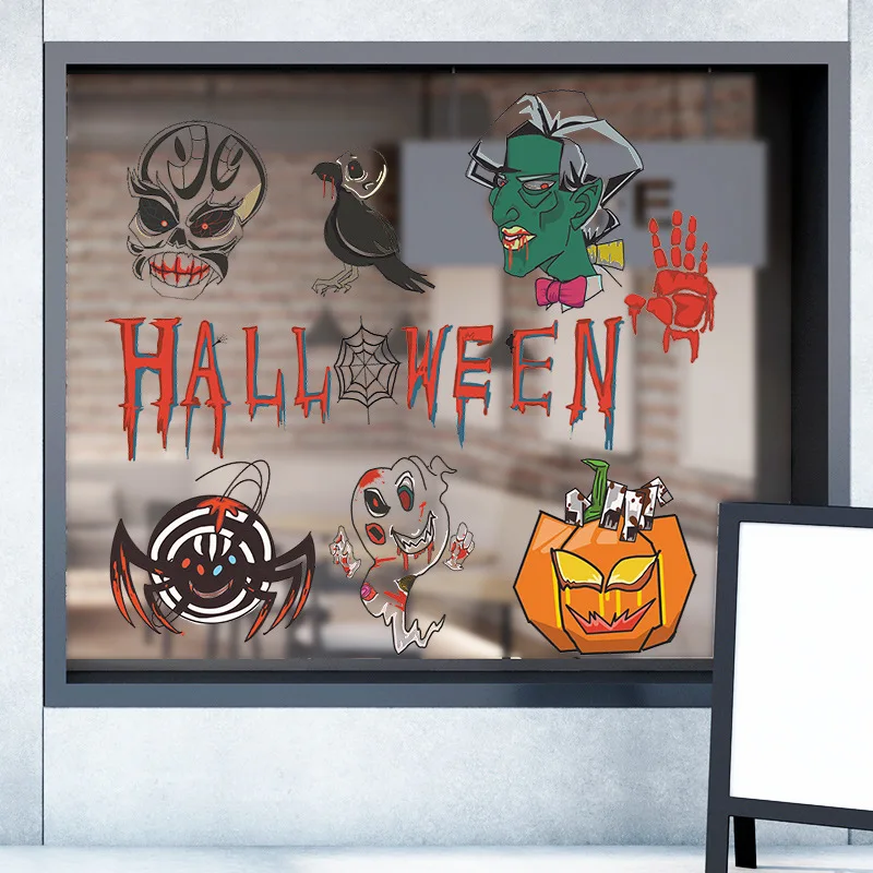 Наклейка на стену в виде тыквы черепа ведьмы замка летучей мыши