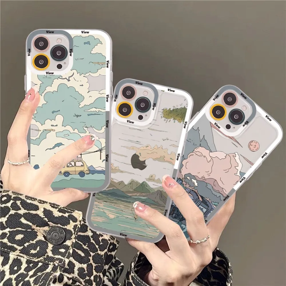

Pleasant view Phone Case For iPhone 14 13 12 11 Pro Max Mini X Xs XR 6 7 8 Plus SE 2020 Transparent Case