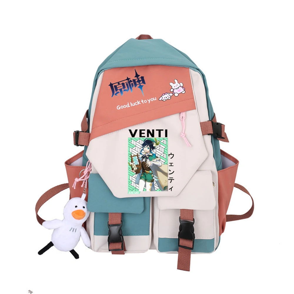 

Genshin Impact Backpack Nylon Knapsack Cartoon Print Bookbag Teenagers Packsack Student Schoolbag Casual Laptop Bag Free Pendant