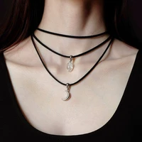 goth crescent moon clear quartz rope layer choker necklace chain witch charm jewelry for women girl accessories