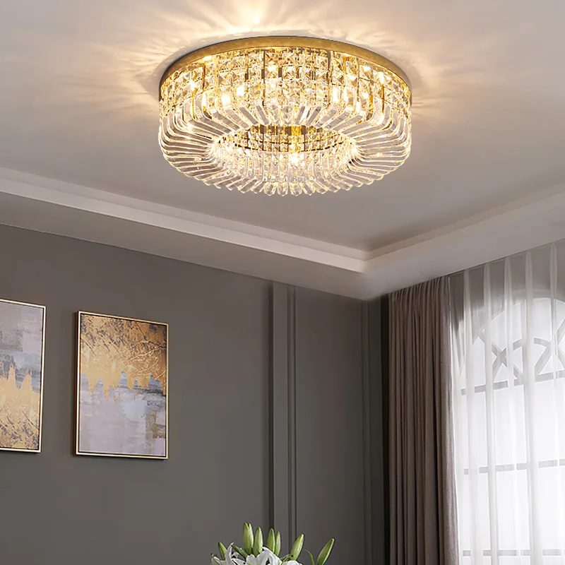 

New Light Luxury Round Crystal Bedroom Living Room CeilingHigh-end Atmosphere, Modern Fashion Low-key Dtudy Lamp
