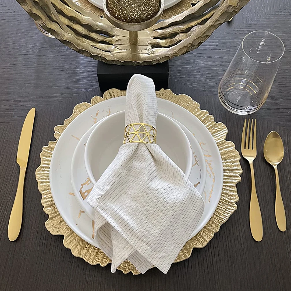 

6PCS Gold Napkin Rings Holders Handcrafted Table Anniversary Birthday Christmas Candlelight Dinner Holiday Party Decoration
