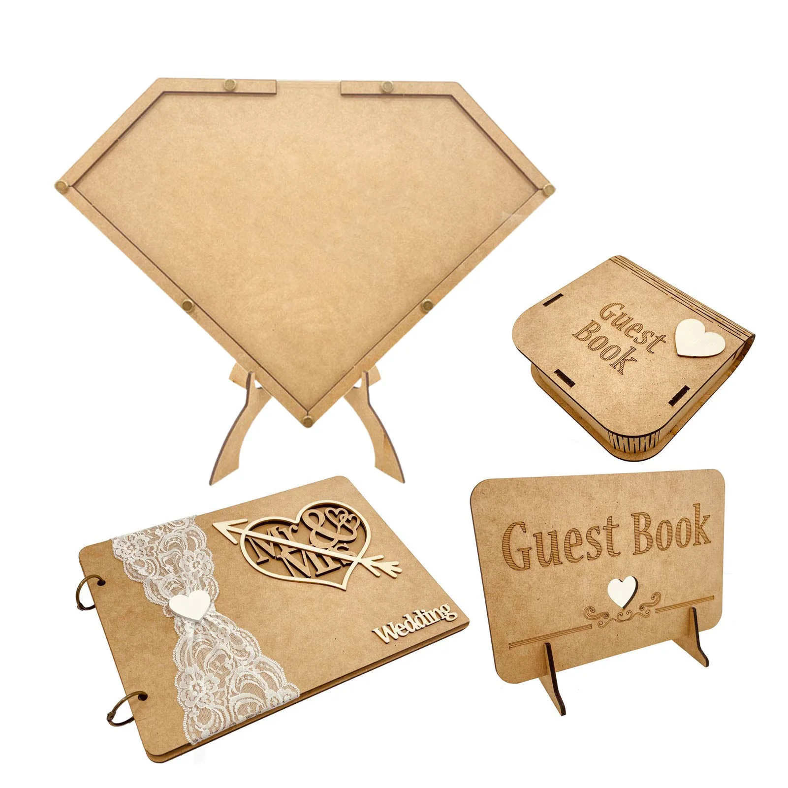 

Sign-In Book With Diamond Shaped Decor Wood Wedding Reception Decorations Signs For Parties 100 Small Blank Hearts Guests Book