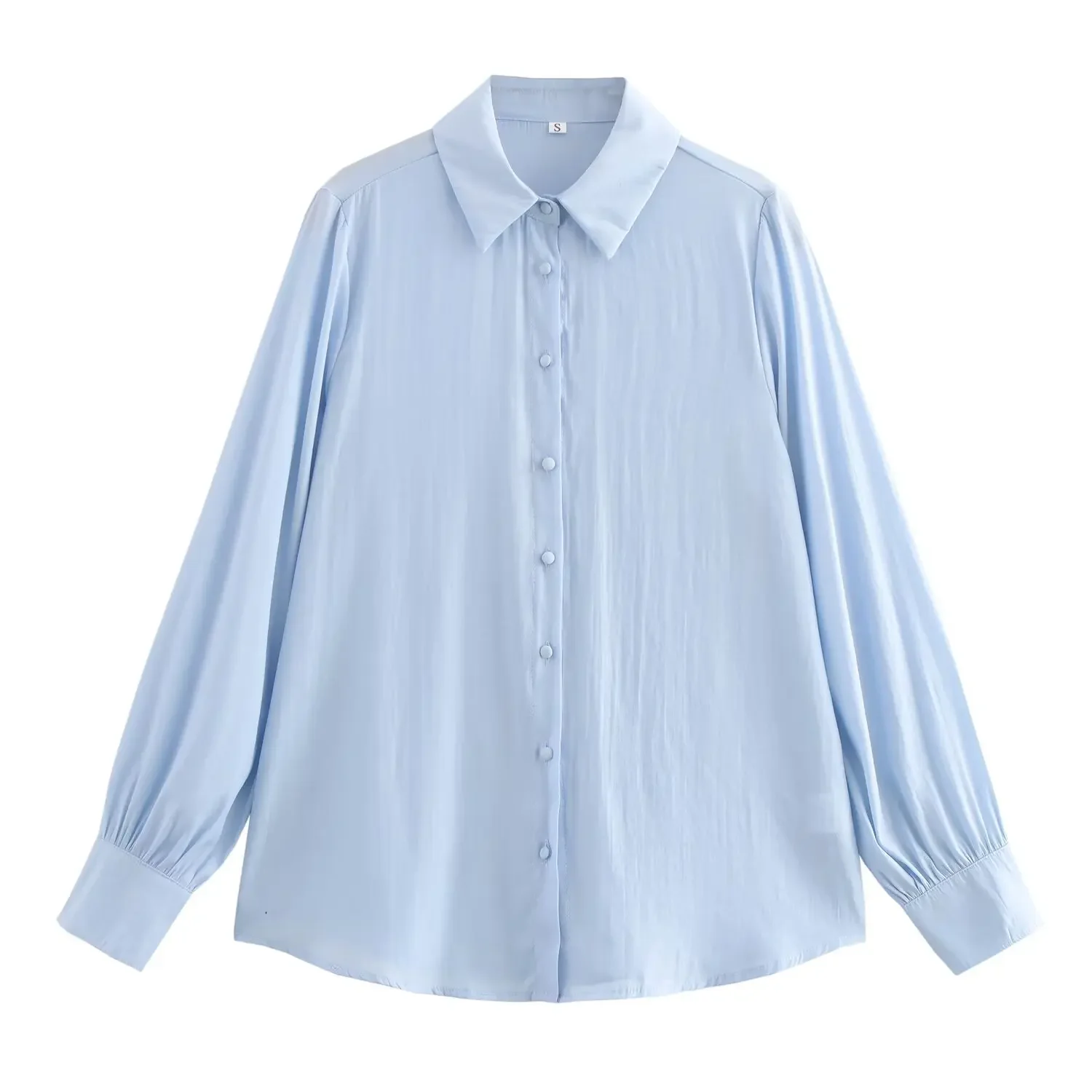 2024 Autumn New Women's Fashionable Solid Color Long Sleeve Top European and American Cross-border Style Lantern with But