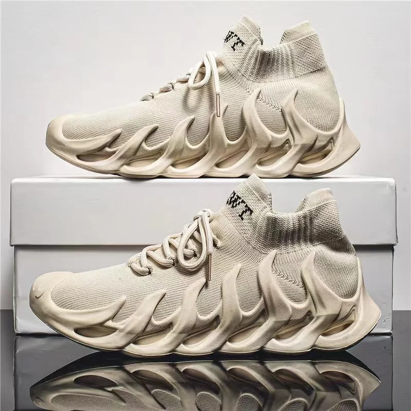 

2023 New Men's Sneakers Mesh Breathable Knitted Lace-Up Platform Sports Shoes Non-Slip Walking Shoes Gym Casual Travel Shoes