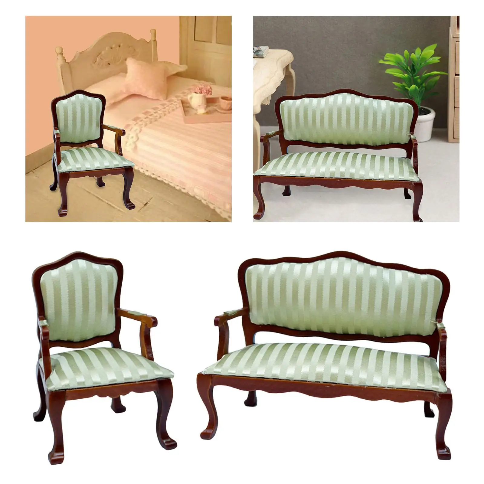 

2x 1/12 Dollhouse Miniature Sofa Scene Model for Living Room Decor