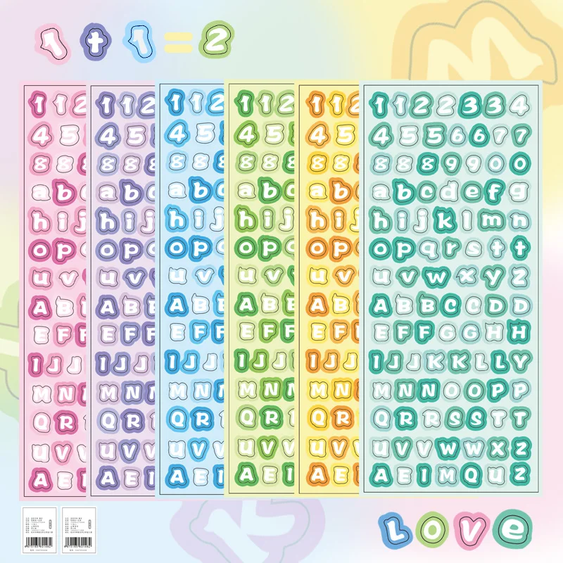 

12 Sheets Cute Number Letter Cream Gradient Dot Decorative Stickers for Diary Planners Mark Poster Cards Multifunction Material