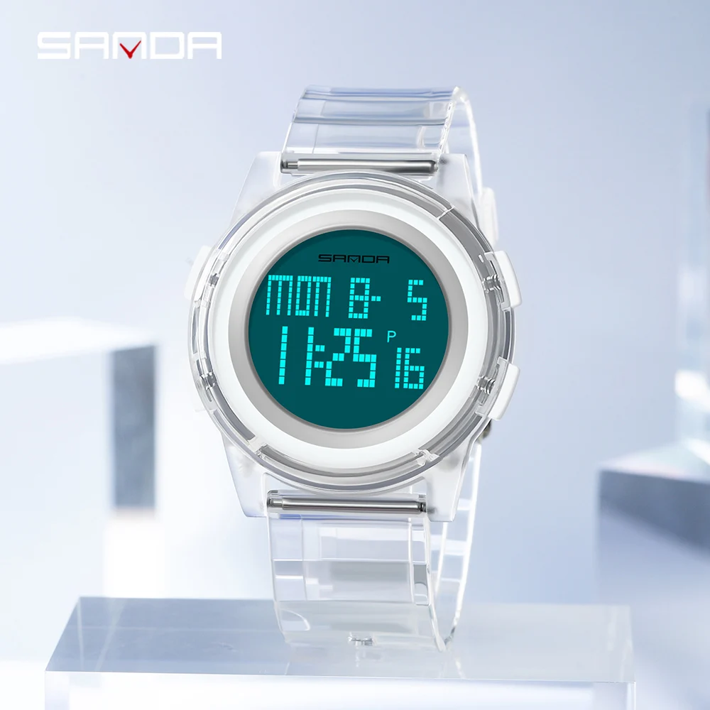 Sanda 2100 Transparent ZSK Individual Ultra-thin Transparent Band Sport Multi-functional Fashion Male Wrist Watch