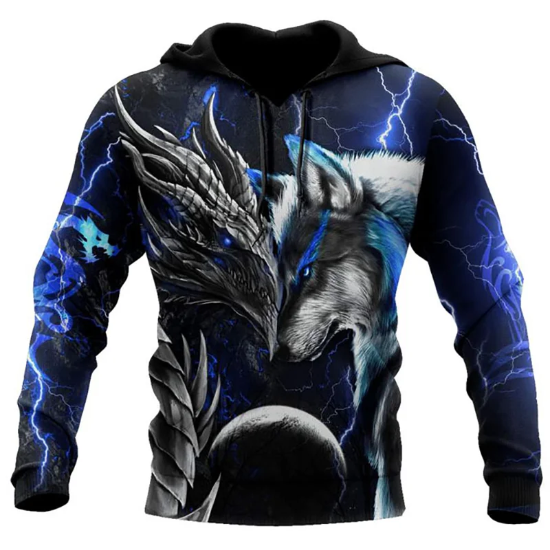 

Толстовка мужская с 3D-принтом волка, Свитшот оверсайз, модная уличная одежда, худи в стиле Харадзюку, весна-осень