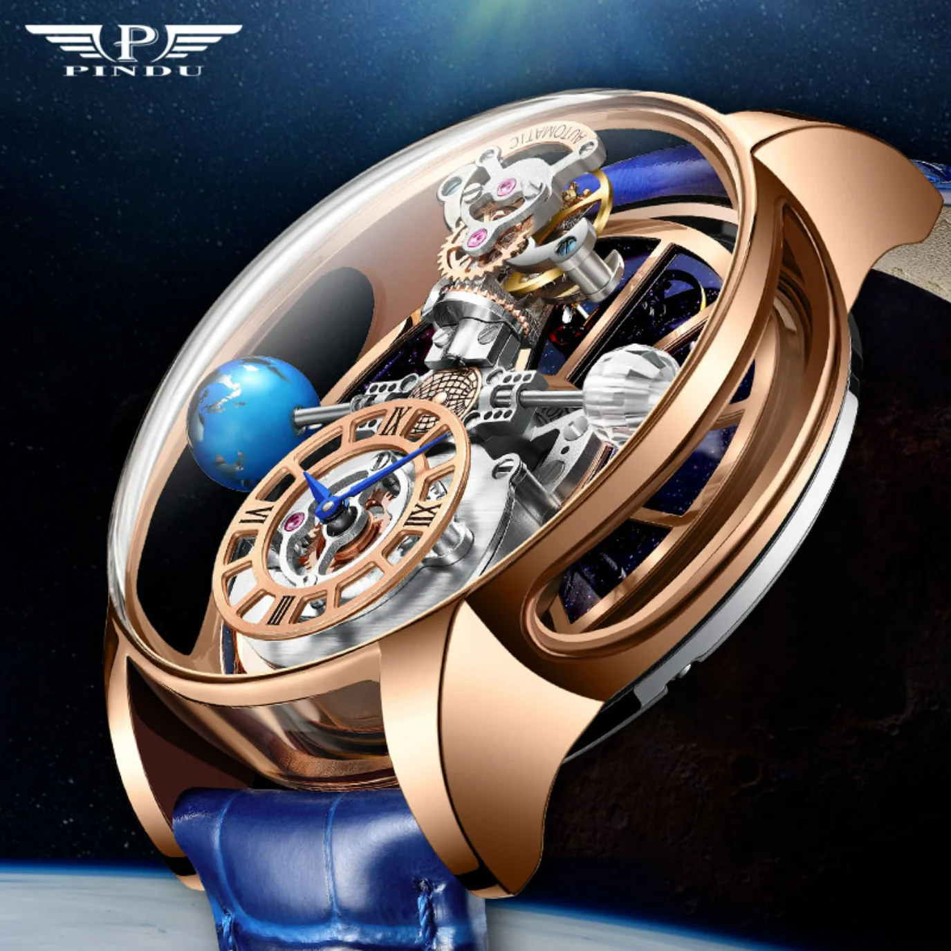 

PINDU Celestial Body Series Quartz Watch Man For Men Waterproof Leather Strap Tourbillon Watch Luxury Business Men Watch