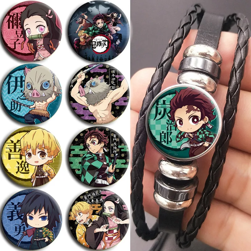 

Japanese Version Demon Slayer Anime Star Around KAMADO TANJIROU Time Gem DIY Leather Braided Bracelet 2022 New