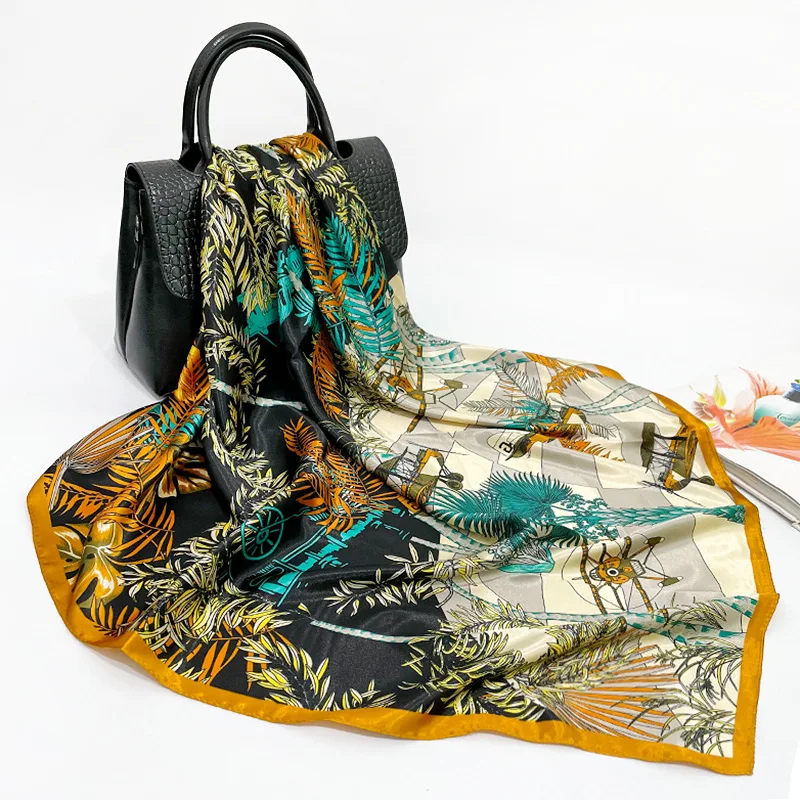 Роскошный брендовый черный золотистый шелковый шарф Женская Съемная хиджаб