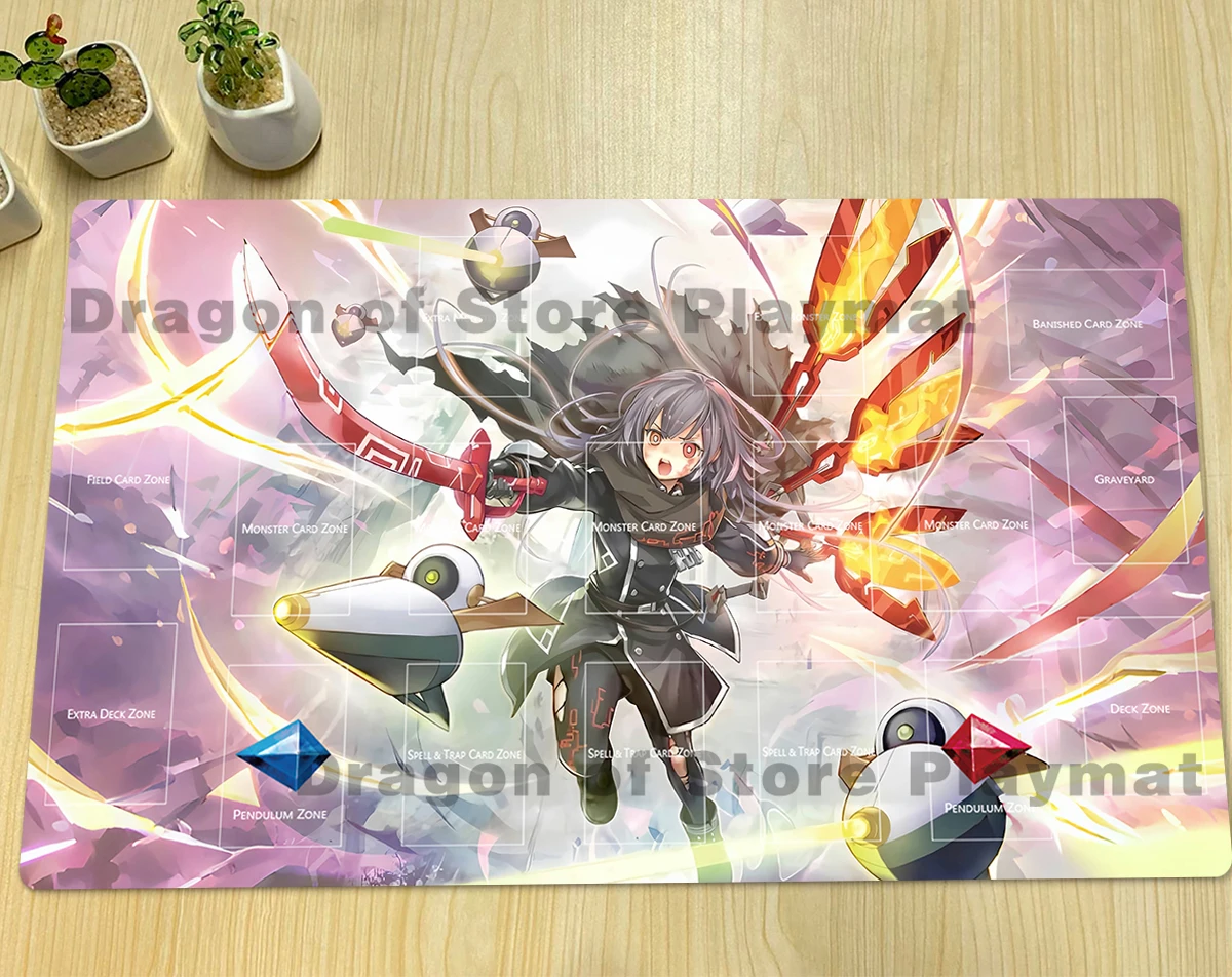 Фото YuGiOh Playmat Sky Striker Ace- Hayate TCG CCG Коврик для настольной игры Коврик для торговых карточных игр Резиновый коврик для мыши Бесплатная сумка 600x350x2 мм №3