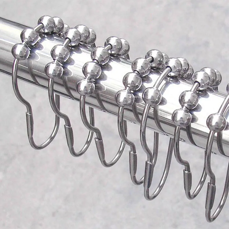 

12PCS Polished Satin Nickel 5 Roller Ball Shower Curtain Rings Bath Hooks Five-bead gourd hook