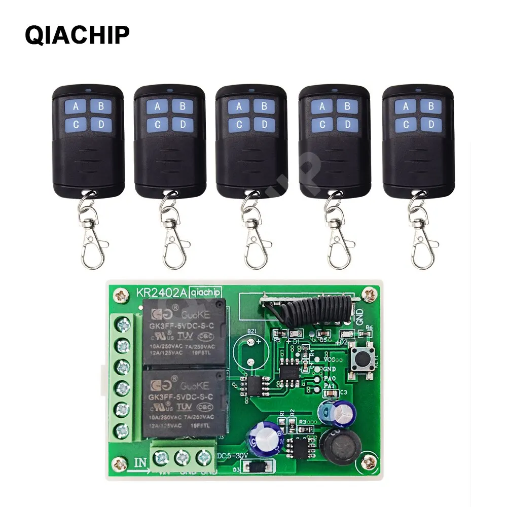 

QIACHIP 433Mhz Wireless Remote Control Switch DC 24V 2CH Relay Receiver Module + 433 Mhz Remote Controls For Garage Door Light
