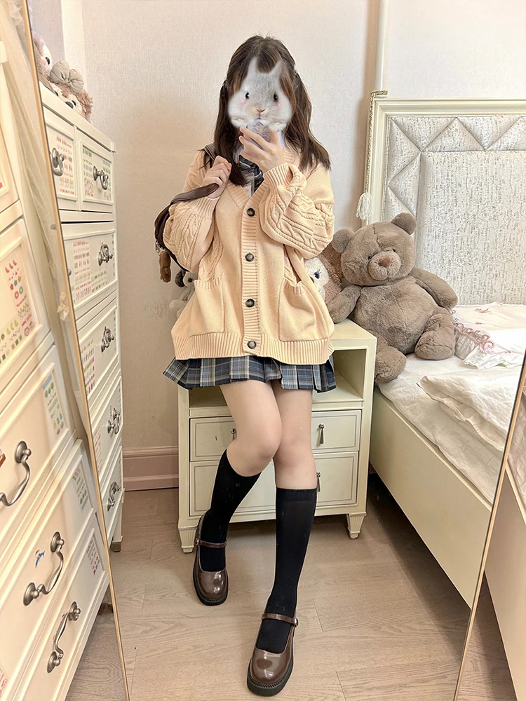 Haiyue Socie JK Вязаная верхняя одежда Твист новогодний красный свитер Рождественская