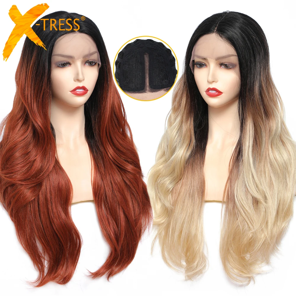 

Парики из синтетических волос среднего и коричневого цвета для женщин X-TRESS блонд 613 длинные волнистые кружевные передние парики с естествен...