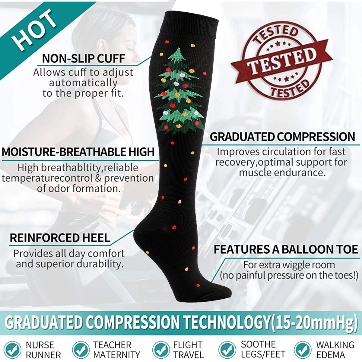 Women Men Compression Socks Warm Long Sports Socks Boots Stockings Knee High Socks Fit For Edema Varicose Veins Christmas Gift