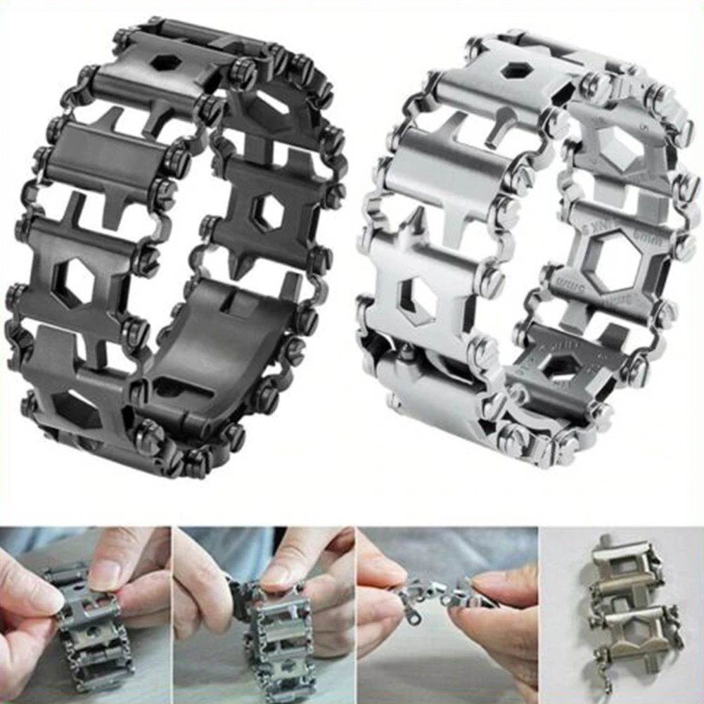 Multifunction Tool Bracelet Tread Bracelet Stainless Steel Bolt Driver Tools Kit Friendly Wearable Bike Multitool Outdoor Tool