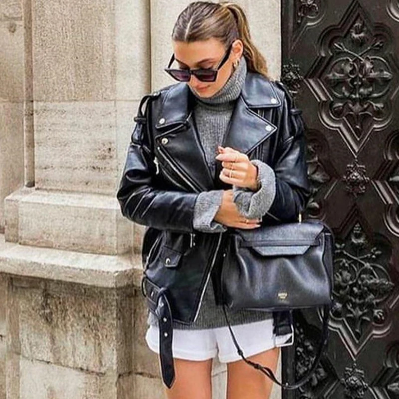 Ardm Casual Streetwear Faux Fur Black Motorcycle Jacket Women  Thick Warm Winter Leather Jacket Coat Zipper New In Outwears Tops