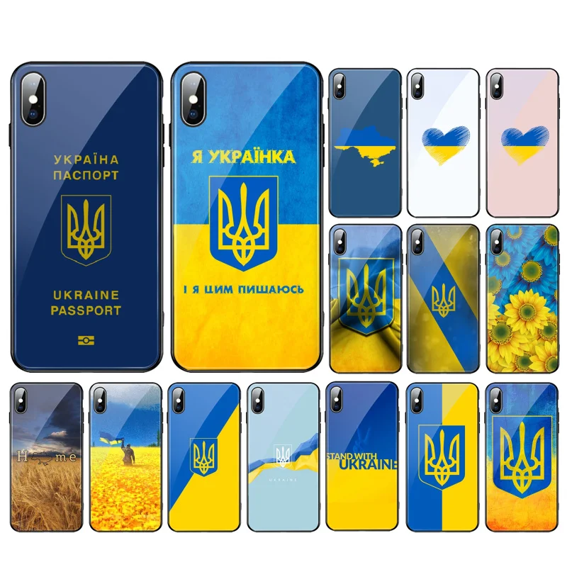 

Ukraine Flag Passport Glass Funda phone case For iphone 14 13 Pro Max 12 11 Pro Max XS XR X SE2 Mobile Phone Case