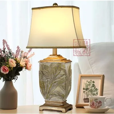 Полимерные резные садовые цветы, настольная лампа в европейском стиле, в американском ретро-стиле, простая декоративная прикроватная лампа для гостиной, спальни