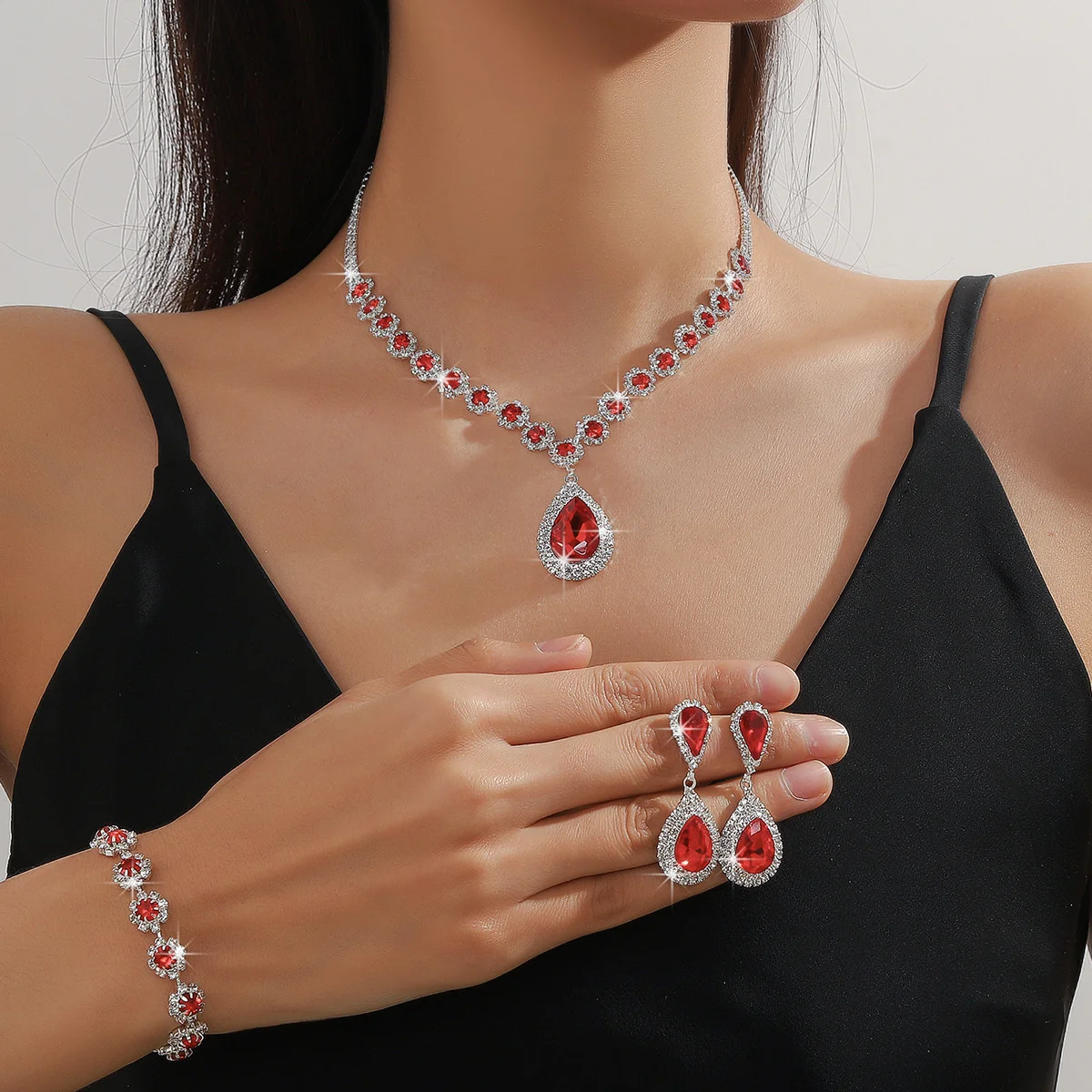 FYUAN изысканное красное синее зеленое ожерелье серьги браслет капли воды