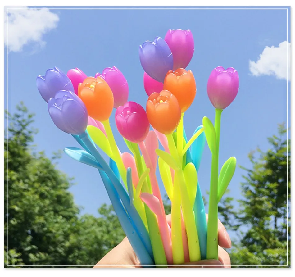 

8Pcs Cute kawaii Tulip Rose Flower Gel Pen Office School Supplies Stationery Creative Sweet Pretty Lovely Funny Soft