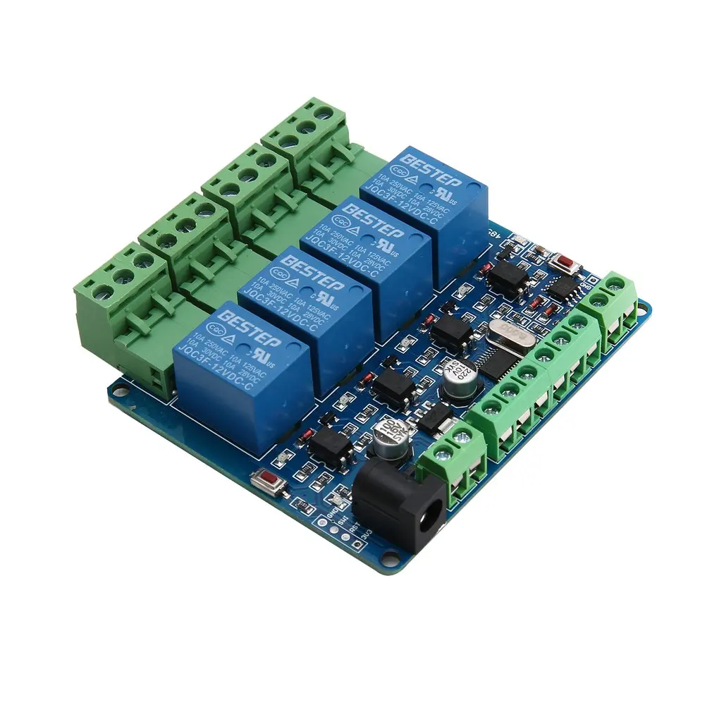 

Четырехканальный релейный модуль Modbus Rtu 12 В, переключатель с входным/выходным интерфейсом RS485/TTL, реле интерфейса связи, 4 Мб, плата