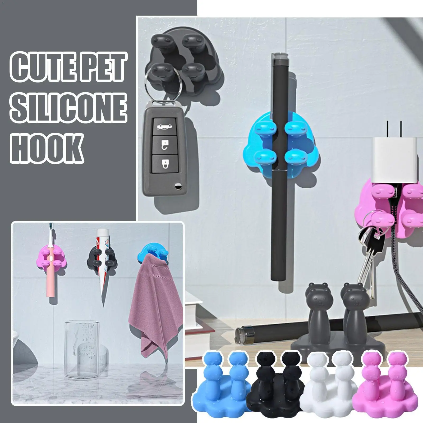 

Self Adhesive Silicone Hook Cute Seamless Bathroom Holder Towel Wall Hangers Hook Storage Rack Kitchen Hooks Door Punch Z8o0