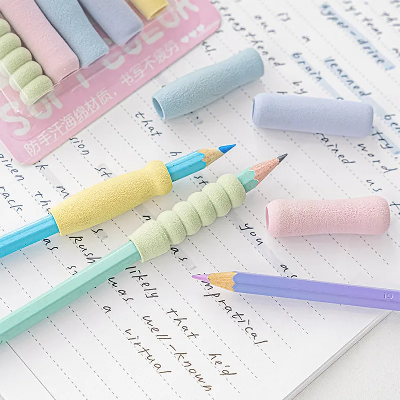

5pcs/box Simplicity Pencil Holder Fashion Creative Solid Color Pencil Holder Soft Touch Handwriting Children Pencil Pen Holder