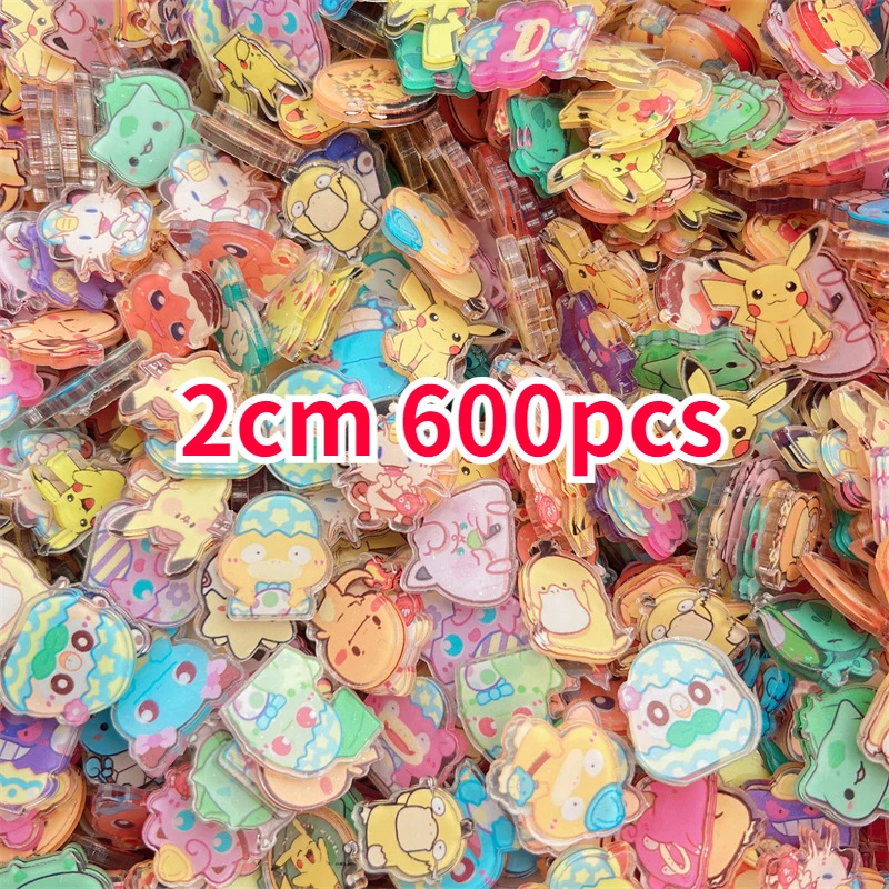 

2cm 100-600pcs Pokemon DIY 4cm Patch Acrylic Waterproof Homemade Keychain Refrigerator Stickers Pikachu Childrens Toys Gift