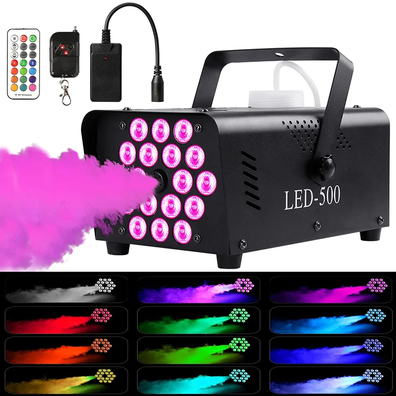 

500W DJ Disco Smoke Machine LED RGB Wireless Remote Control Fog Machine for Party Wedding Halloween Stage Effect Fogger