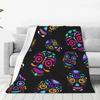Colorful Sugar Skull Flannel Blankets Floral Gothic Funny Throw Blankets for Bed Sofa Couch 125*100cm Bedspreads