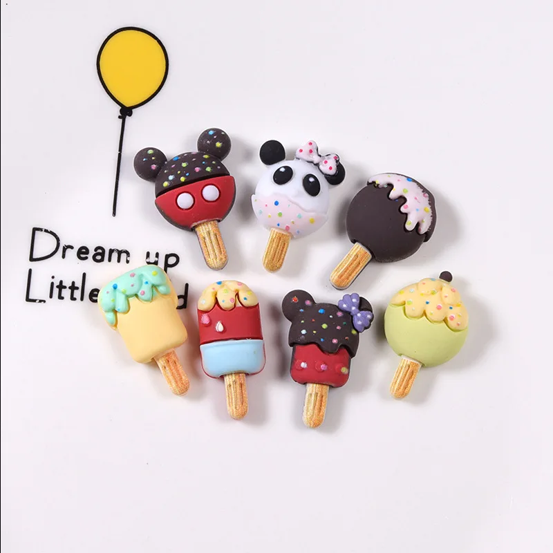 

Mickey Mouse Cute Ice Cream Resin Cabochon Scrapbooking DIY Jewelry Phone Cases Accessories Hairpin Craft Decoration Accessories