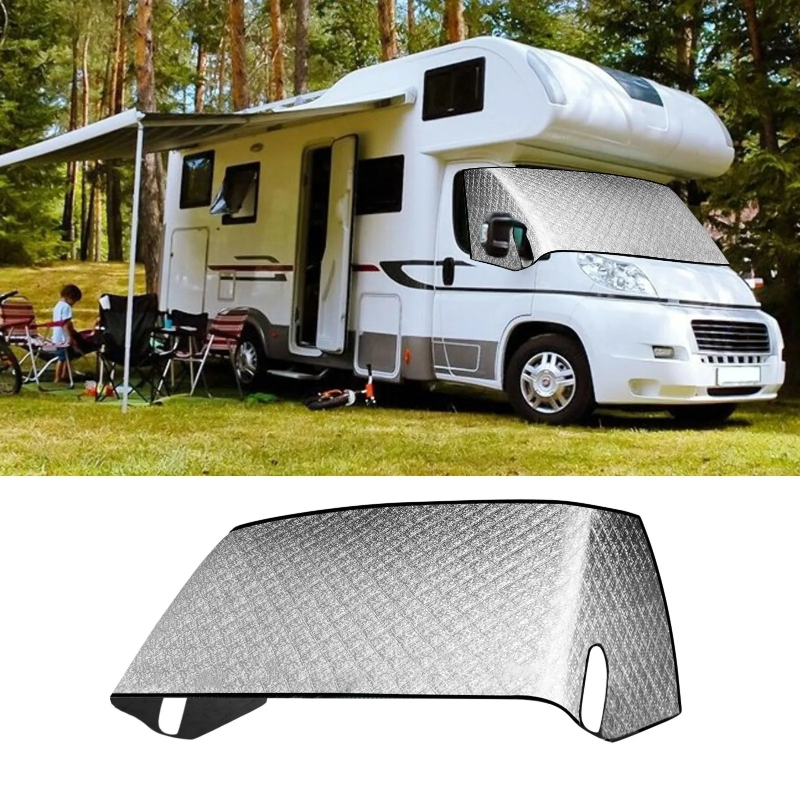 

RV Windshield Sunshade Cover Motorhome Front Window Snow Cover 4 Layers With Mirror Cutouts For C-class Ford E450 1997-2022