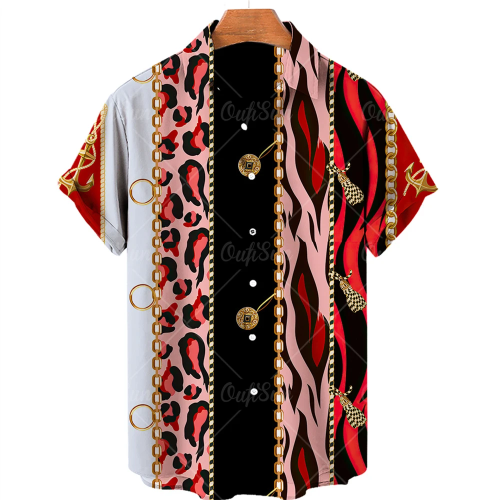 

2022 Men's Shirts 3D Print Chain Pattern Short Sleeve Hawaiian Shirt Loose Harajuku Shirt Hip Hop Unisex Fashion Casual Top 5xl