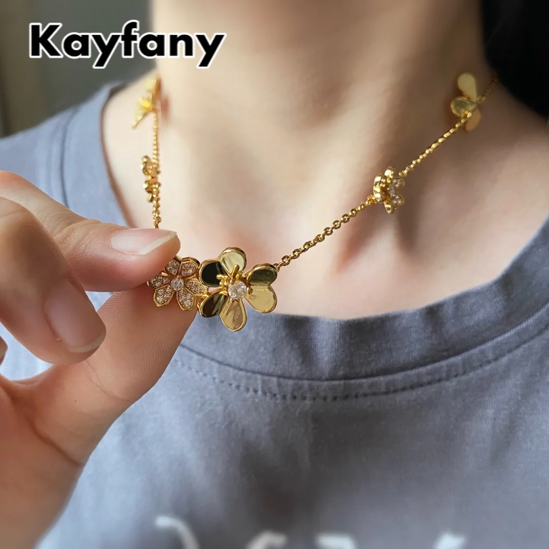 

High Quality Lucky Clover Necklace Gold Plated Inlay AAA Zircon Flower Choke Short Necklaces for Women Brand Jewelry Gift